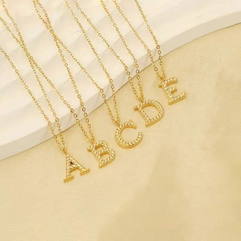 G2526 Wholesale Collier Lettre Stainless Steel 18K Gold Pvd Plated 26 Letters Alphabet Zircon Initials Pendant Necklace Jewelry