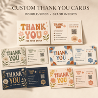 Tarjetas de Agradecimiento Retro de Doble Cara, Diseño Floral Geométrico Vintage con Código QR para Paquetes de Pequeñas Empresas