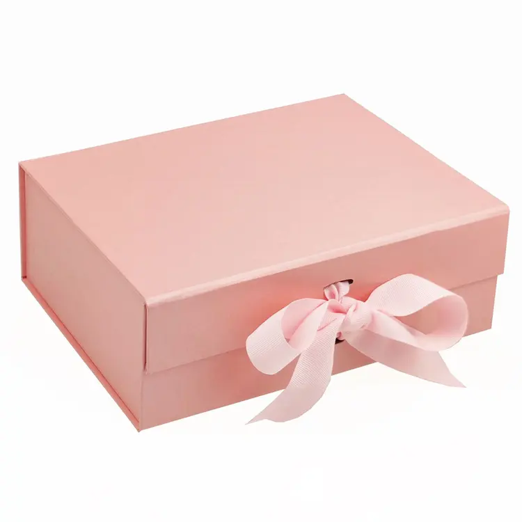 कस्टम कम MOQ गुलाबी तह कार ईख विसारक के साथ चुंबक पैकेजिंग उपहार बॉक्स धनुष गाँठ