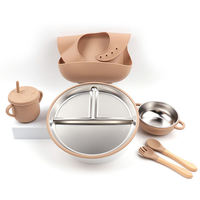 Nouvel ensemble d'alimentation pour bébé en acier inoxydable personnalisé, compatible lave-vaisselle, avec assiette compartimentée pour enfants et manchon en silicone amovible à ventouse
