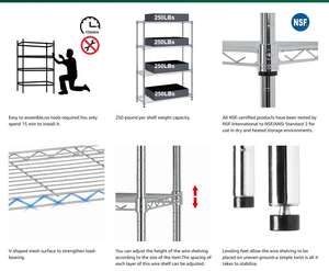 Estanterías de Alambre Cromado |   4 Niveles |   Capacidad máxima de 300 kg por estante |   Diseño Flexible - Product Image 5