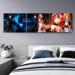 3 pièces Sword Art Online Kirito et Asuna Anime Poster HD Cartoon Wall Picture Canvas Paintings for Bedroom Wall Decor No Frame