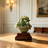 Statue de panier à fruits en jade vert naturel sculptée à la main, artisanat en jade de style chinois pour la décoration de table et de la maison