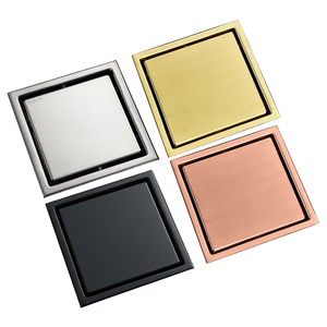 Square <b>Brushed</b> Metal <b>Drain</b> Cover in Silver Gold Copper Black for Bathroom Modern Style Anti-Corrosion Finish - Product Image 1