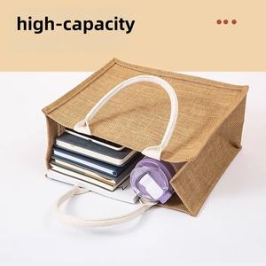 गर्म बिक्री के अनुकूल कस्टम लोगो जूट बर्प किराने की थैलियों रिबन और रस्सी हैंडल के साथ प्राकृतिक खरीदारी थोक - Product Image 2