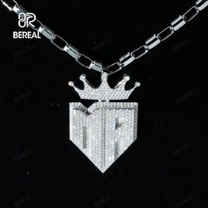 Pendentif personnalisé en moissanite VVS avec lettre, testeur de diamant, argent 925 plaqué or 18 carats, style hip-hop, pendentif diadema, bijoux fins - Product Image 1