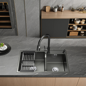 Évier de cuisine à double cuvette en acier inoxydable 201/304 personnalisé de haute qualité Évier de cuisine moderne noir <span class=keywords><strong>Prix</strong></span> de l'évier en acier inoxydable - Product Image 5