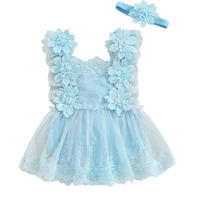 Combinaison pour bébé fille Nouveau-né Bébé Tout-petit Princesse Dentelle Fleur Broderie Combinaison Noeud Bandeau Tenues d'été