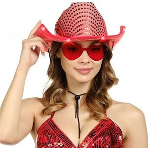 Sombrero de Vaquero Personalizado al por Mayor para Adultos, con Lentejuelas Plateadas y Borde con Luces LED Blancas, para Fiestas - Product Image 6