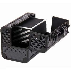 Valise de maquillage professionnelle en aluminium, boîte à cosmétiques portable, organisateur, rangement de bijoux, serrure, 3 plateaux, porte-pinceaux de maquillage, miroir - Product Image 3