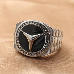 <b>Titanium</b> Steel Men's <b>Ring</b> Geometric <b>Black</b> Epoxy Inlay Retro Punk Style Jewelry Gift 16059 - Product Image 1