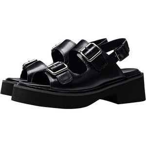 Sandales d'été pour hommes, style sombre, avec boucle métallique, plateforme, rehaussant la taille de 6 cm, en cuir véritable, haut de gamme, à bout ouvert - Product Image 5