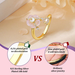 Anillos de cristal curativo con piedra de cristal natural, joyería fina al por mayor, anillos de cristal de flores ajustables de plata 925 - Product Image 4