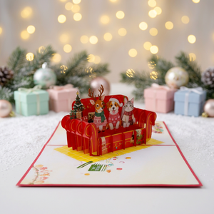 Tarjeta de Navidad Ecológica 3D Pop-Up con Barnizado Mate, Hecha a Mano, con Papel Decorativo de Papá Noel y Reno, Venta al Por Mayor - Product Image 1