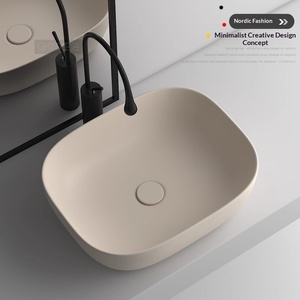 Lavabo <span class=keywords><strong>de</strong></span> Cerámica Creativo y Único, Estilo Crema Mate, con un Solo Orificio, para Baño o Balcón, Ovalado - Product Image 2