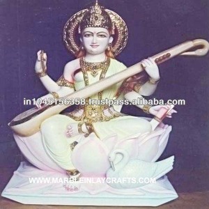 Statue Saraswati en marbre, sculptée sur le marbre, Statue - Product Image 1