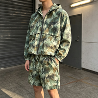 Ensemble streetwear deux pièces en molleton français épais 400 g/m² avec impression de logo personnalisé camouflage, sweat à capuche et short