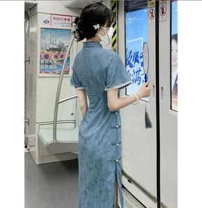 Ecoparty verano mejorado estilo chino nacional <span class=keywords><strong>azul</strong></span> Cheongsam vestido temperamento elegante Retro Delgado tradicional Tarde Qing <span class=keywords><strong>Qipao</strong></span> - Product Image 4