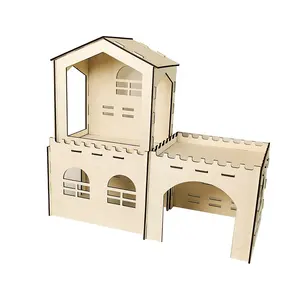 Custom Spacious Breathable Wooden Hamsters Guinea Pigs Bunny Rabbit Houses Hideout Castle Extra Large Rabbit Hideout or Indoor
