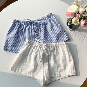 Élégant Beach Party Club Shorts mode femmes rayé 2025 nouveau été cordon poche pantalon court décontracté ample jambe large pantalon - Product Image 1