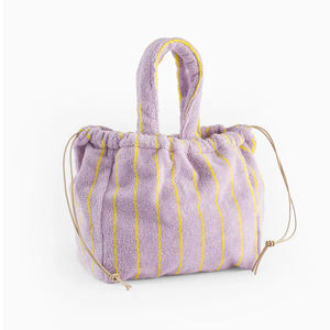 Toalla suave para nadar, bolsa de playa, venta al por mayor, mini bolsa de mano diaria con cordón, bolsa de tela de rizo a rayas - Product Image 4