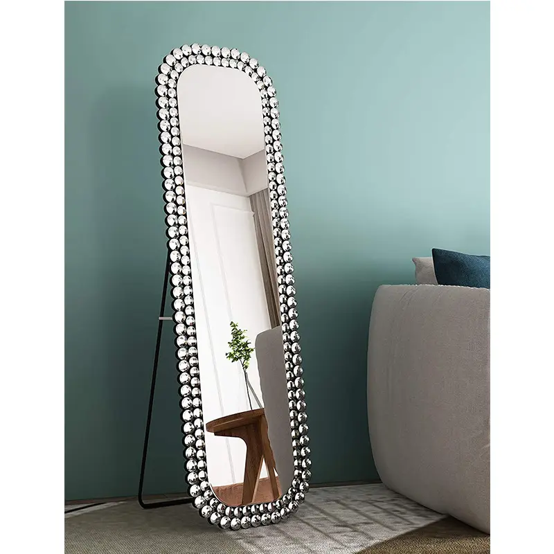 Modern Design Glam Diamond Decor Afgeschuinde Volledige Floor Spiegel Grote Full Body Spiegel Muur Spiegel Voor Thuis Winkel