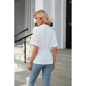 Chemise à manches courtes en popeline pour femme, boutonnée, style peplum, décontractée, pour tous les jours - Product Image 2