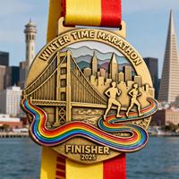 Médaille de marathon en laiton antique gravée sur mesure avec logo de carte, commande en gros, médaille de ville personnalisée pour les sportifs, médaille de finisseur 2D/3D