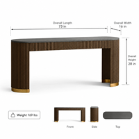Meja Konsol dengan Top Table Batu, Alas Kayu Beralur, Aksen Trim Emas untuk Ruang Tamu, Pintu Masuk, Lorong, Rumah, Kantor, Hotel