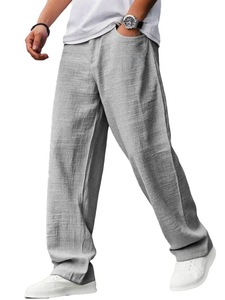 Pantalon ample en coton et lin de style japonais pour homme, grande taille, coupe décontractée, jambes larges, logo personnalisé - Product Image 1