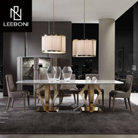 Ensemble de table et de chaises de salle à manger en marbre avec cadre en acier inoxydable, design luxueux, mobilier nordique pour la maison