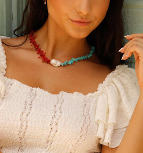 Gioielli fatti a mano della collana di perline di pietra del corredo e del turchese della perla di Boho per le donne - Product Image 3