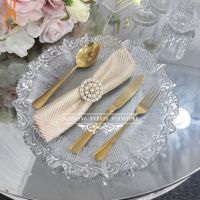 Assiette de présentation en verre transparent gaufré de luxe pour mariage et événements