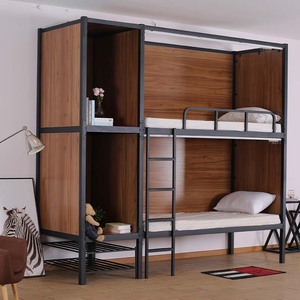 เตียงสองชั้นยูมิน โครงเหล็ก พร้อมแผงไม้ สำหรับหอพัก มีพื้นที่เก็บของ - Product Image 2