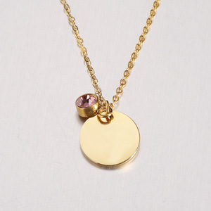 Colgante de disco redondo de acero inoxidable chapado en oro, personalizado y moderno, con piedra de nacimiento de 12 meses, resistente al deslustre, ideal para regalo. - Product Image 6