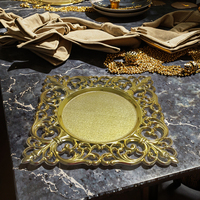 Assiettes carrées en plastique doré de 13 pouces Assiette à dîner de banquet à bords creux vintage Assiettes de décoration de mariage