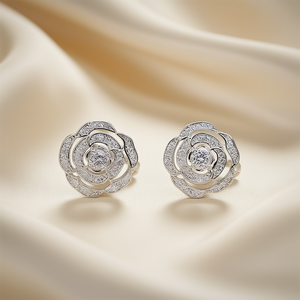 Orecchini in Oro Bianco con Diamanti Taglio Brillante Rotondo Colore G Diamanti Naturali Stile Romantico Gioielli da Sposa per Donne - Product Image 2