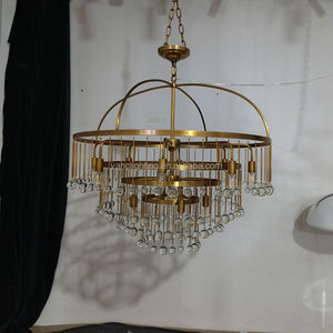 Lustre moderne rond en laiton et verre, cascade multi-niveaux, pour salon de luxe, plafond haut, hall d'hôtel, luminaire suspendu - Product Image 5
