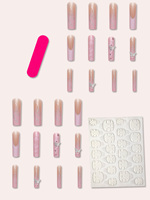 Usine en gros de haute qualité 24 pièces rose français Super Long cercueil Type papillon Point perceuse ABS ongles artificiels