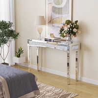 Table d'entrée longue en miroir Crush Diamond Silver Glass Mirror Console Table pour la maison, le décor de bureaux