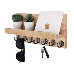 Wooden <b>Key</b> <b>Holder</b> Wall Mounted With Shelf 5 Hooks For <b>Keys</b> And Mail Storage Organizer - Product Image 5