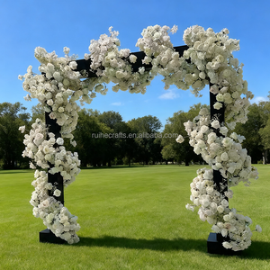 Arco cuadrado de boda con Rosa Blanca, guirnalda de corredor de flores, <span class=keywords><strong>Fondo</strong></span> de arco de Metal negro para decoración de <span class=keywords><strong>fondo</strong></span> de fiesta de boda de negocios - Product Image 1