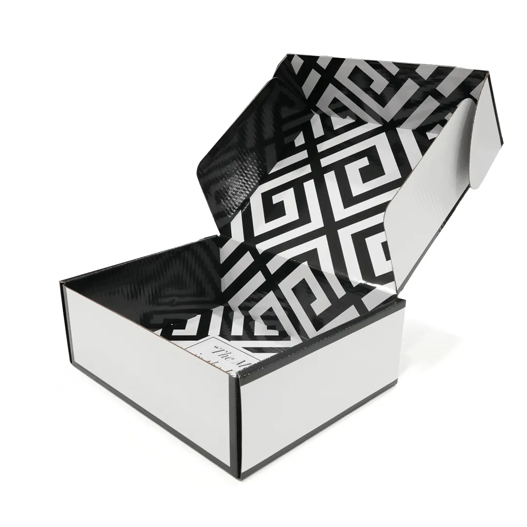 Kotak langganan cetak kustom hitam dan putih mewah kotak perhiasan lipat bergelombang kotak kemasan untuk pengiriman