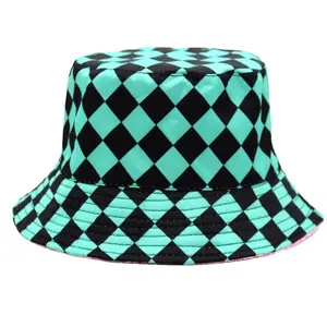 새로운 세련된 격자 무늬 체크 버킷 모자 뒤집을 수 있는 어부 모자 야외 태양 낚시 모자