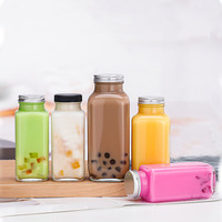 Populaire carré froid café lait boisson Soda boisson clair 250/350/500ml bouteille en verre de jus de fruits avec couvercle en plastique à vis