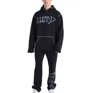 cotton polyester tall oversized graffiti tracksuit set top stitch men hoodie and bottom vintage training jogging wear track suit