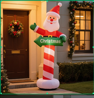 Panneau directionnel gonflable Père Noël Colonne de bonbons, contraste rouge-vert avec éclairage, pour jardin, terrasse, ambiance festive de Noël