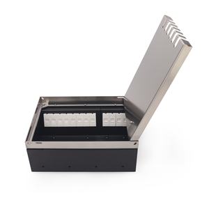 Recessed Stainless Steel Cover Audio Visual Floor Box with <b>XLR</b> <b>Microphone</b> and Earphone Connectors - Product Image 5