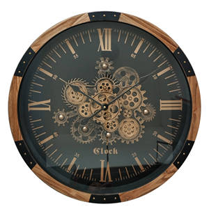 25-inch Retro thiết kế mộc mạc cơ khí bằng gỗ Đồng hồ treo tường chạy bằng pin xoay bánh răng nghệ thuật trang trí kim hiển thị - Product Image 1