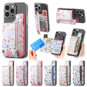 Funda de Teléfono con Cremallera y Diseño Floral Retro para iPhone 17 16 15 14 13 12 Pro Max, Funda Multifuncional con Tarjetero - Product Image 4